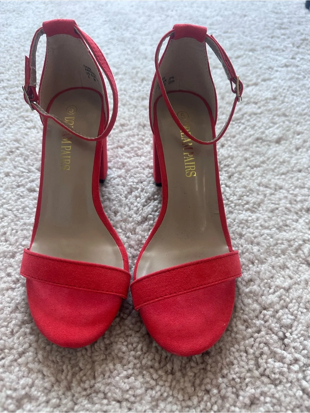 Dream Pairs Red Ankle Strap Block Heels